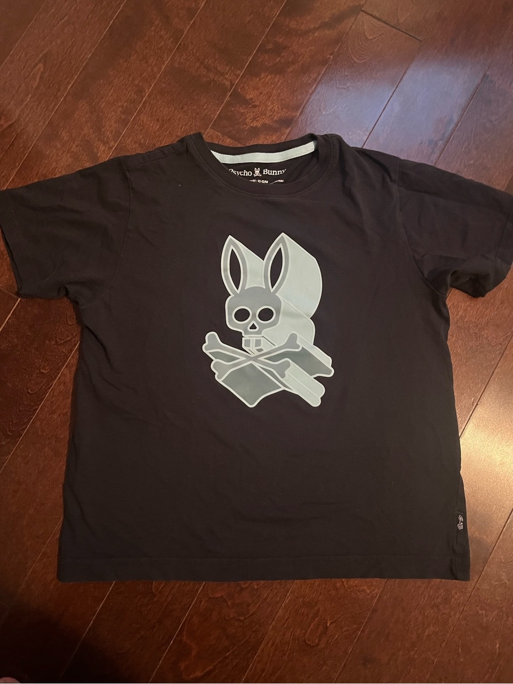 Psycho Bunny Navy Blue Tee with Light Blue Bunny Skull Graphic